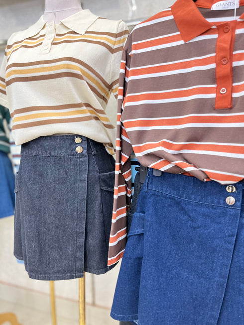 Button Denim Skort With Side Pocket